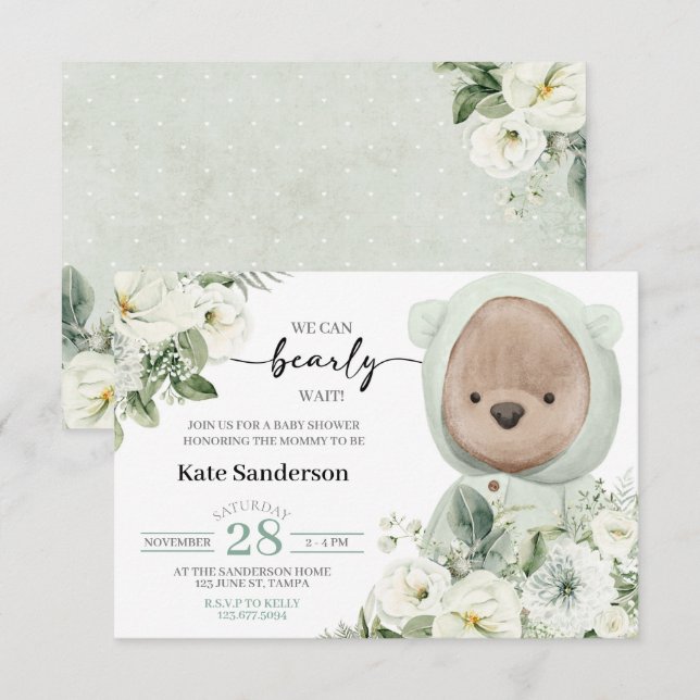 Boho Teddy Bear Bearly Wait Baby Shower Invitation (Devant / Derrière)