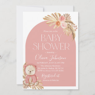 Boho Teddy Bear Girl Baby shower rose Invitation