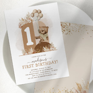 Boho Teddy Bear Invitation d'anniversaire
