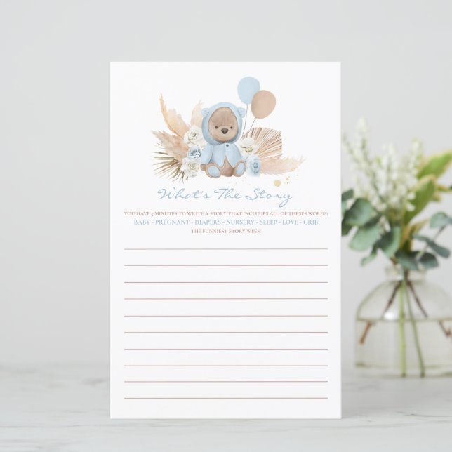 Boho Teddy Bear What's The Story Baby shower Game (Debout devant)
