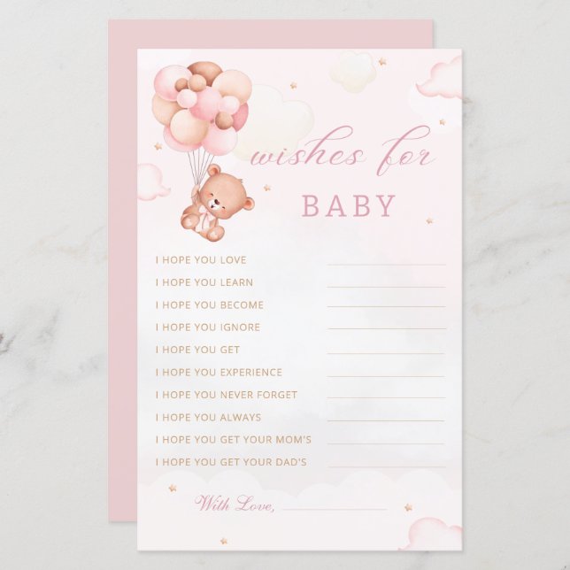 Boho Teddy Bear Wings for Baby shower Advice Card (Devant / Derrière)