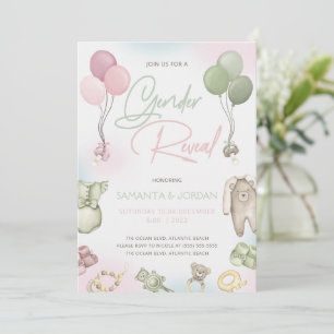 Boho Teddy Genre Reveal Invitation Card