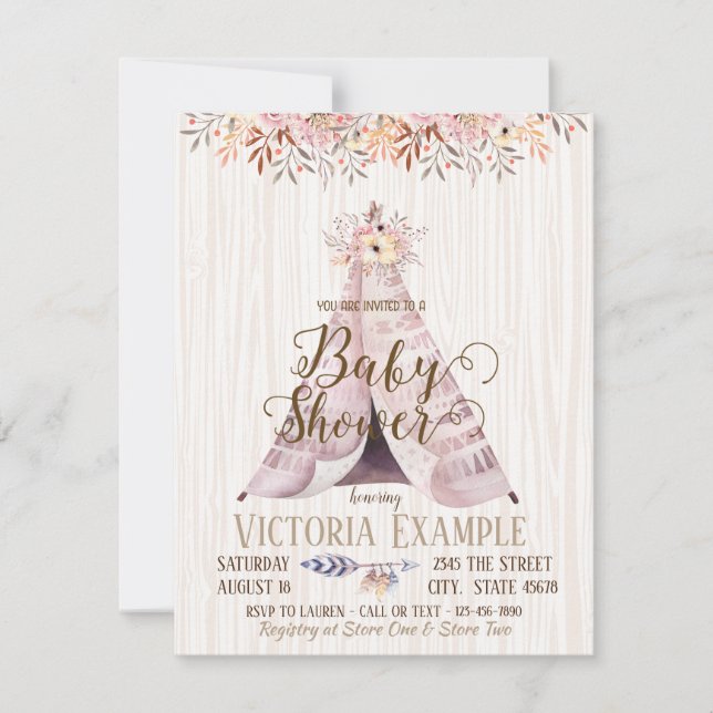 Boho TeePee Baby Shower Invitations (Devant)