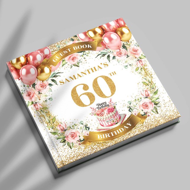Boho tendance 60e Anniversaire Livre d'hôtes Flora (Trendy Boho 60th Birthday Guest Book Floral Accent

)