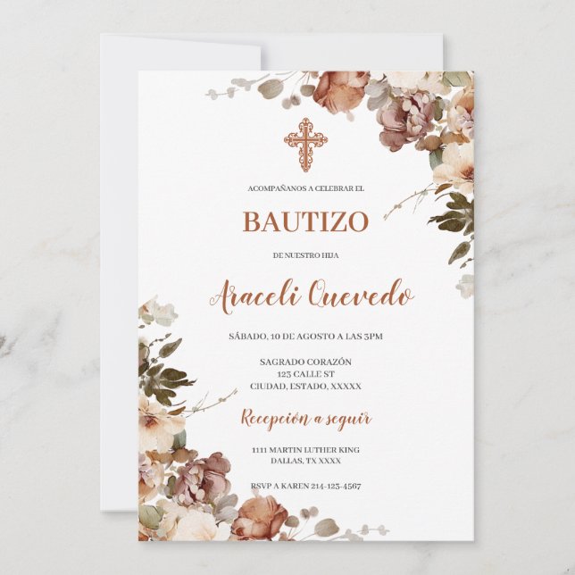 Boho Terracota Baptême espagnol Invitation (Devant)