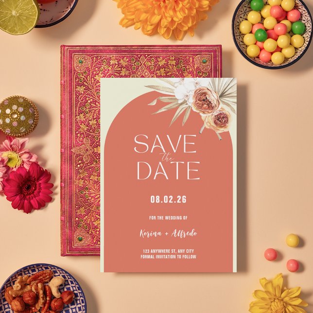 Boho Terracotta Arch Floral Save the Date Template (Créateur téléchargé)