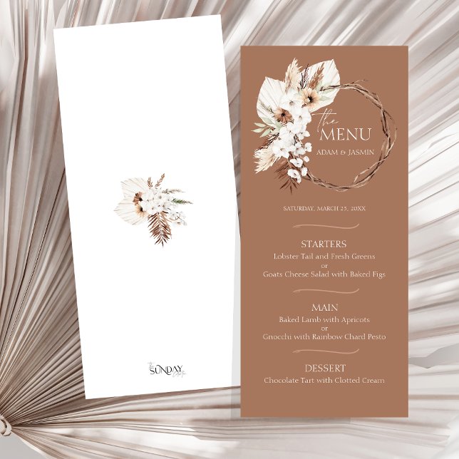 Boho Terracotta Brown séché fleuri Mariage (Boho Terracotta Brown Floral Wreath Wedding Menu)