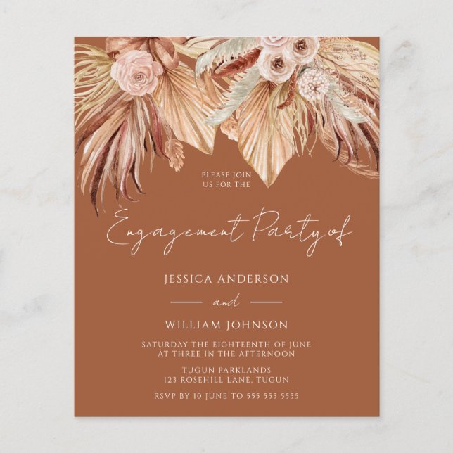 Boho Terracotta Budget Engagement Partie Invitatio (Devant)