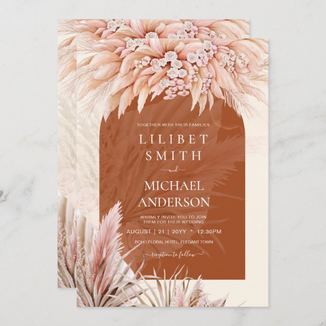 BOHO Terracotta Coral Pampas Mariage (Devant / Derrière)