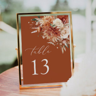 Boho Terracotta Dahlia Rose Mariage Numéro de tabl