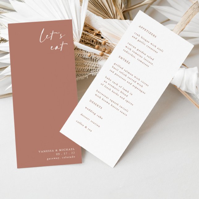 Boho Terracotta Élégant menu minimaliste Mariage (Créateur téléchargé)