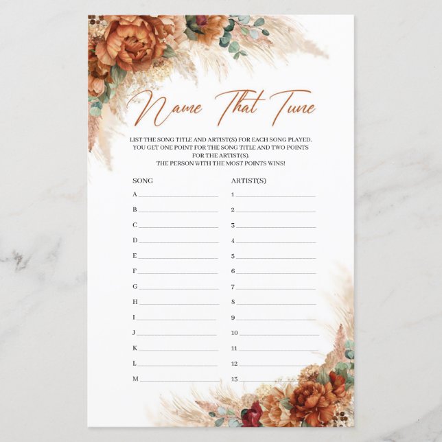 Boho terracotta fleurs bordeaux Nom Cette Tune (Devant)