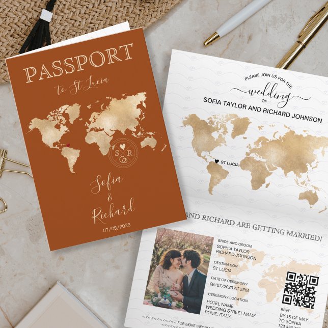 Boho Terracotta Mariage Passport Carte du monde QR (Créateur téléchargé)
