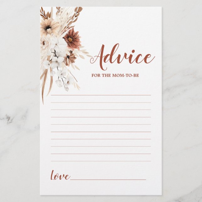 Boho Terracotta Pampas Conseils à maman d'être car (Devant)