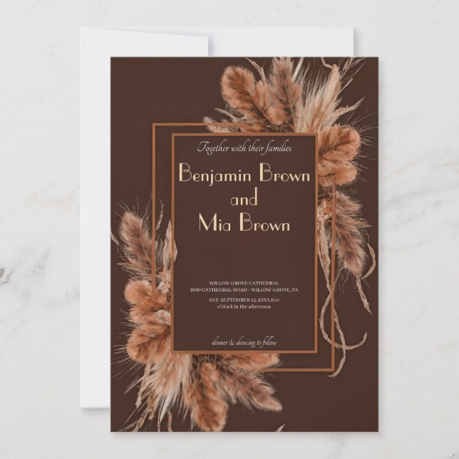 Boho Terracotta Pampas Faire-part de mariage d'her (Devant)