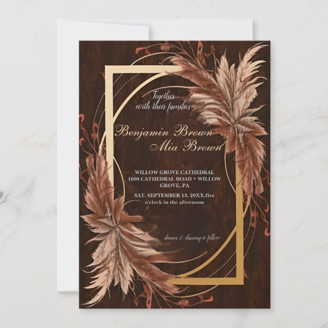 Boho Terracotta Pampas Faire-part de mariage d'her (Devant)