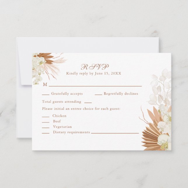 Boho Terracotta Pampas Grass Orchid Wedding RSVP   (Devant)