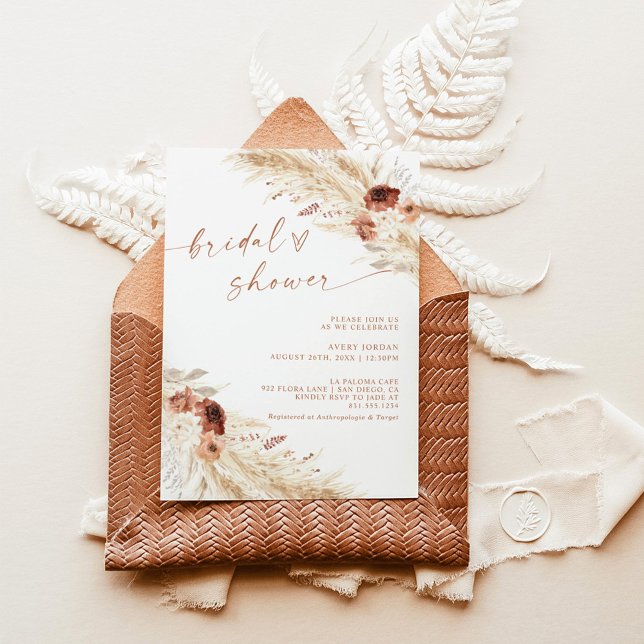 Boho Terracotta Pampas Invitation Fête des mariées (Créateur téléchargé)