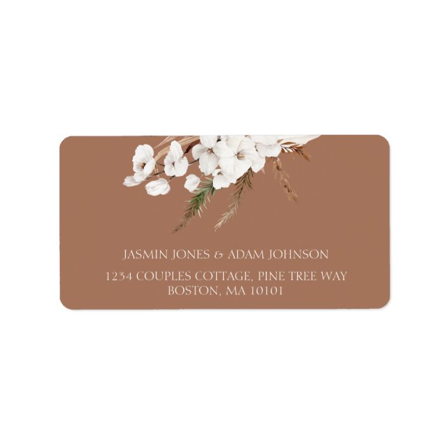 Boho Terracotta Pampas Mariage Étiquette (Devant)