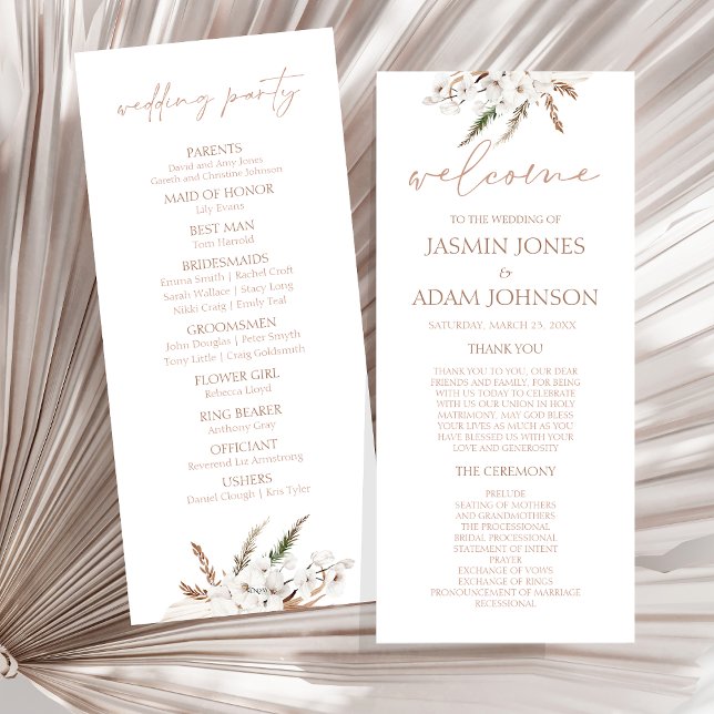 Boho Terracotta Pampas Programme de mariage orchid (Boho Terracotta Brown Floral Wedding Program)