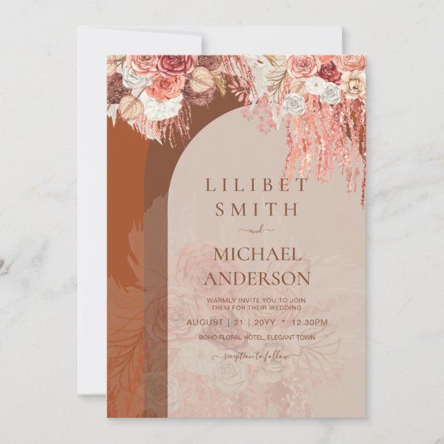 Boho Terracotta Rose Pampas Grass Mariage Floral (Devant)