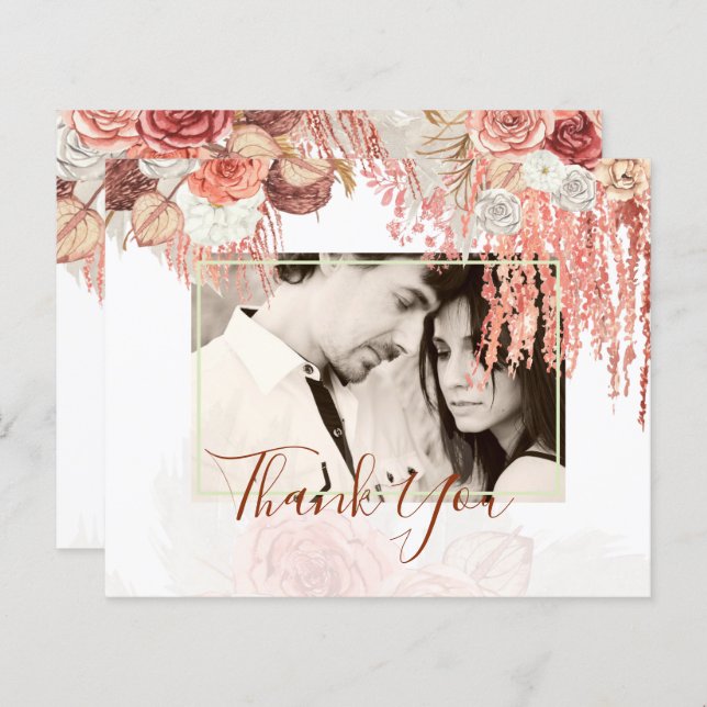 Boho Terracotta Rose Pampas Grass Mariage Floral (Devant / Derrière)