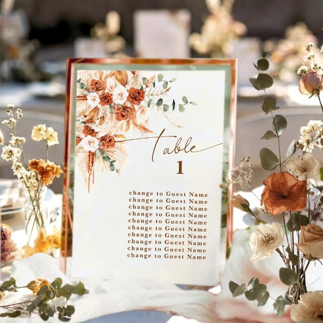 Boho Terracotta Rose Pampas Table 1 Seating Plan (Créateur téléchargé)