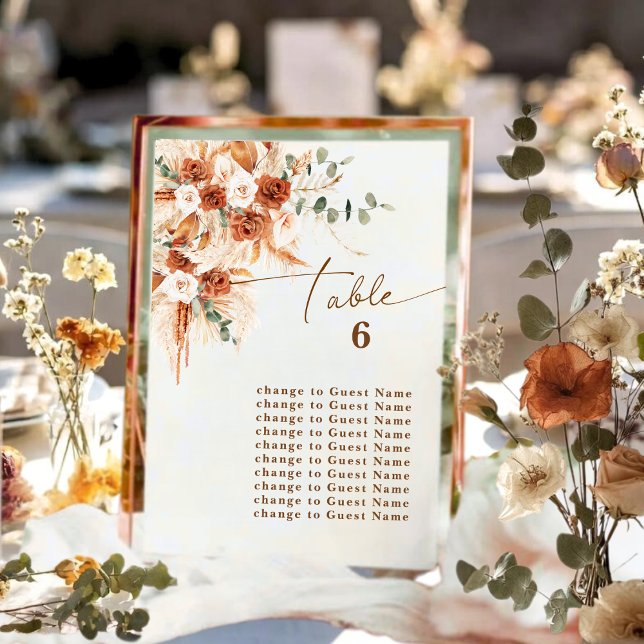 Boho Terracotta Rose Table 6 Seating Plan Card  (Créateur téléchargé)