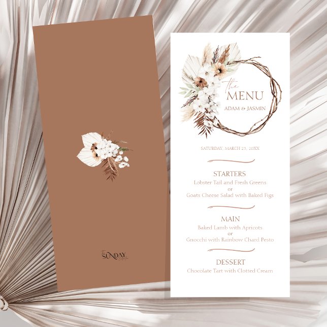 Boho Terracotta séché Floral Wreath Menu Mariage (Boho Terracotta Dried Floral Wreath Wedding Menu)