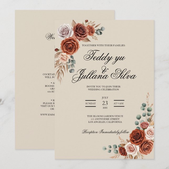 Boho terre cuite qr code invitation de mariage 2 e (Devant / Derrière)
