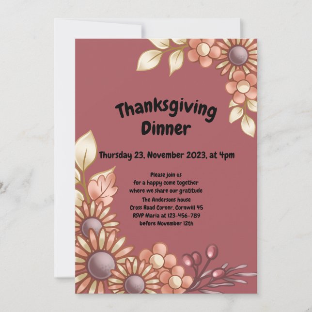 Boho Thanksgiving Diner Invitation (Devant)