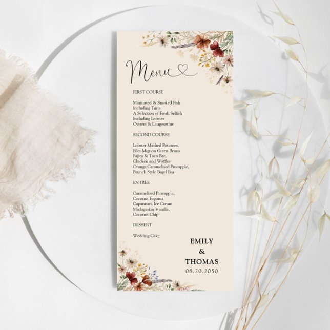 Boho Tiny Fleur sauvage Menu Mariage (Créateur téléchargé)