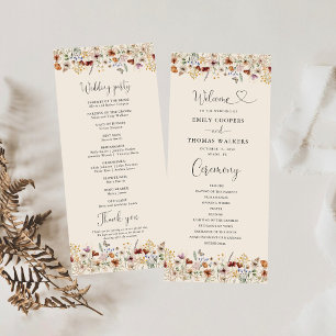 Boho Tiny Programme de mariage Fleur sauvage