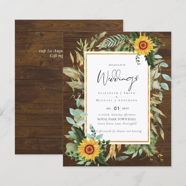 Boho Tournesols verdure Aquarelle BUDGET Mariage (Devant / Derrière)