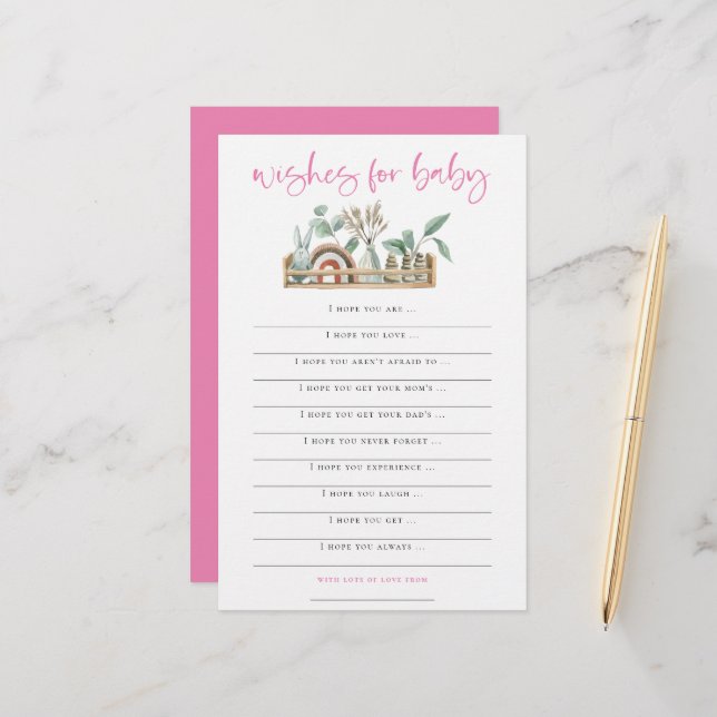 Boho Toys rose Voeux pour le jeu de Baby shower (Devant/Arrière en situation)