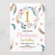 Boho Tribal 1er anniversaire Invitation pour une f