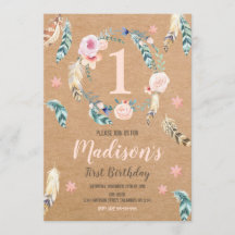 Boho Tribal 1er anniversaire Invitation pour une f