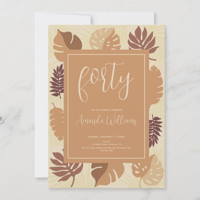 Boho Tropical 40th Birthday Invitation (Devant)