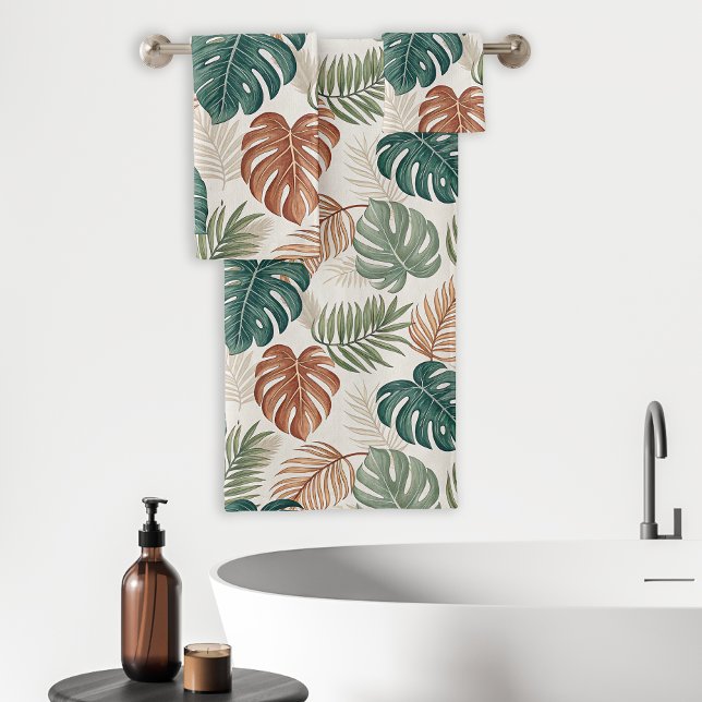 Boho Tropical Feuille Motif rouille vert Beige (Créateur téléchargé)