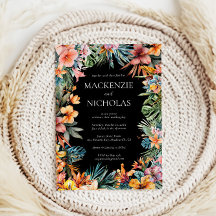 Boho Tropical Floral Black Faire-part de mariage