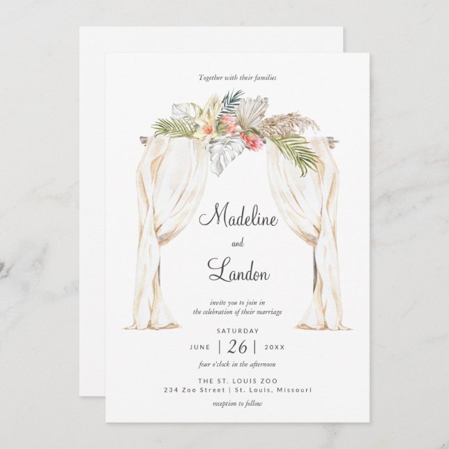 Boho Tropical Mariage Destination Invitation (Devant / Derrière)