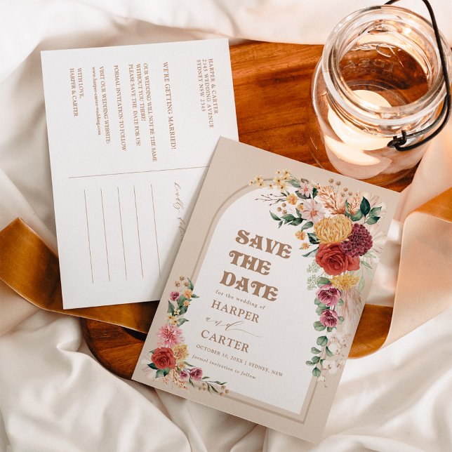 Boho tropical Pampas Grass Enregistrer la date (Créateur téléchargé)