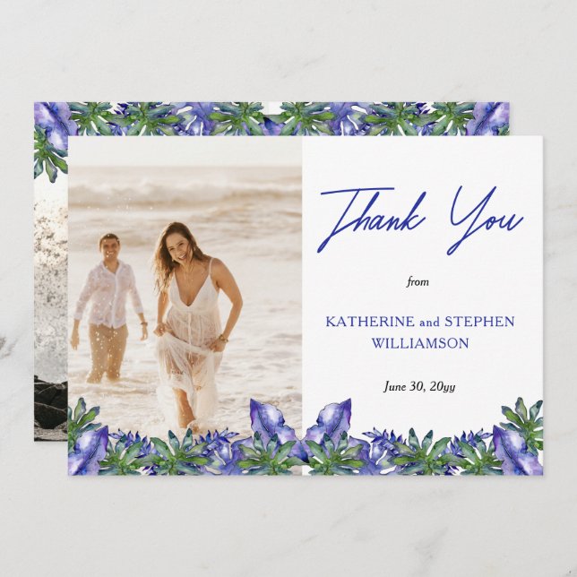 Boho Tropical Purple | Mariage vert photo Merci (Devant / Derrière)