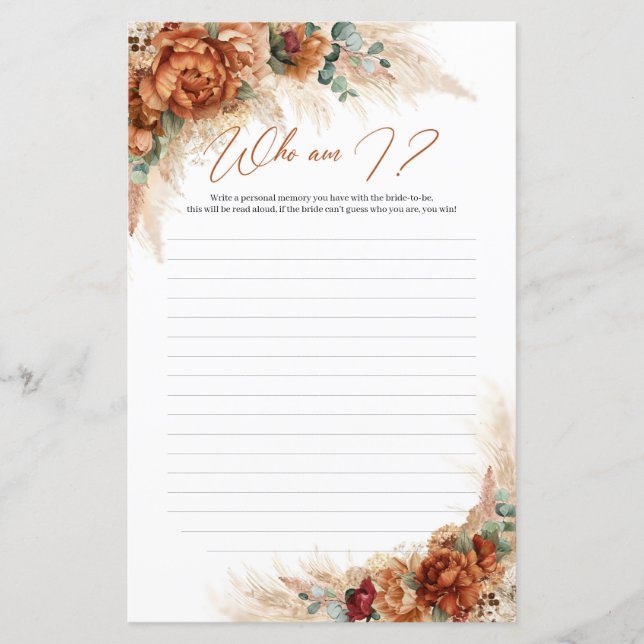 Boho tropical terre cuite pampas rouille Qui suis- (Devant)