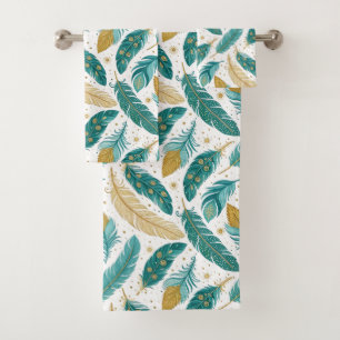 Boho Turquoise et or plumes