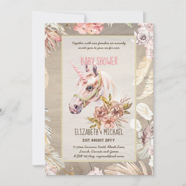 BOHO UNICORN Baby Shower Invitations Aquarelle (Devant)