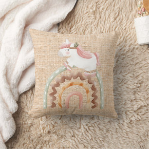 Boho unicorne arc-en-ciel lancer oreiller