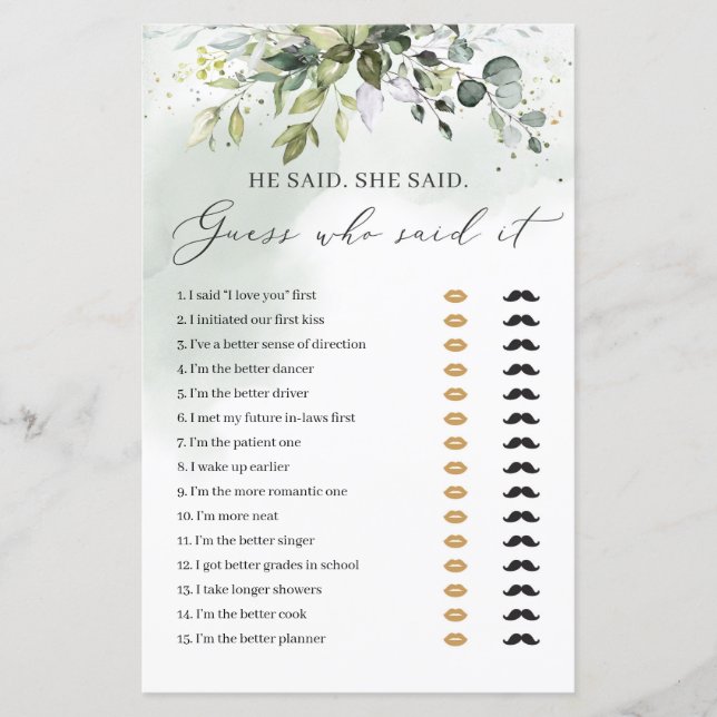 Boho verdure feuillage il a dit qu'elle a dit jeu  (Devant)