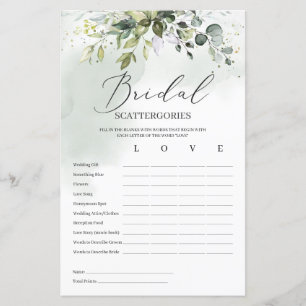 Boho verdure feuillage nuptiale Scattergories jeu