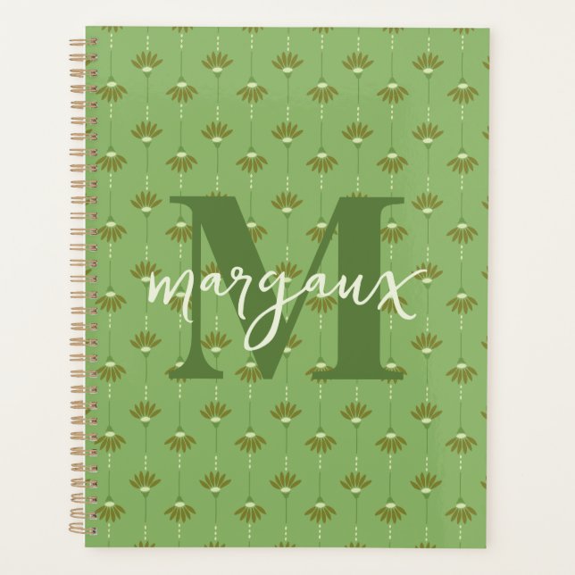 Boho vert Floral Nom du monogramme personnalisé (Devant)